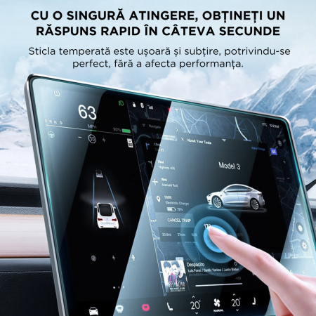 Folie de protectie pentru tableta Tesla, cu kit pentru montaj inclus, compatibila Model 3 Highland, anti-zgarieturi, BRAGUS®, transparenta [5]