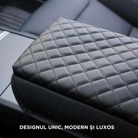 Husa pentru cotiera auto, compatibila cu Tesla Model 3 Highland, din piele ecologica, BRAGUS®, neagra [4]
