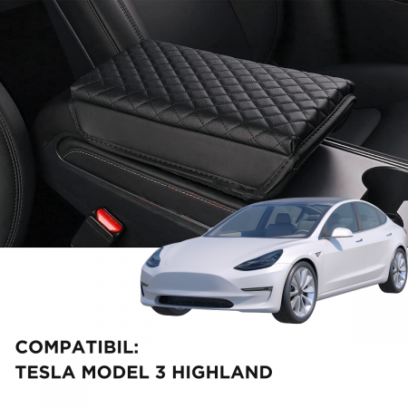 Husa pentru cotiera auto, compatibila cu Tesla Model 3 Highland, din piele ecologica, BRAGUS®, neagra [6]