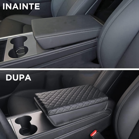 Husa pentru cotiera auto, compatibila cu Tesla Model 3 Highland, din piele ecologica, BRAGUS®, neagra [3]