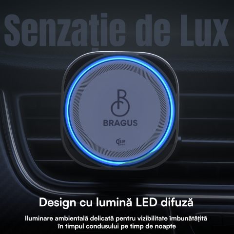 Incarcator Auto Wireless Magnetic, Incarcare Rapida 25W, Functie Racire Integrata, Fixare Puternica, Protocol QI2.2, Lumina Ambientala, Adaptor 45W Inclus, Tehnologie MagSafe, Suport Pentru Telefon [6]
