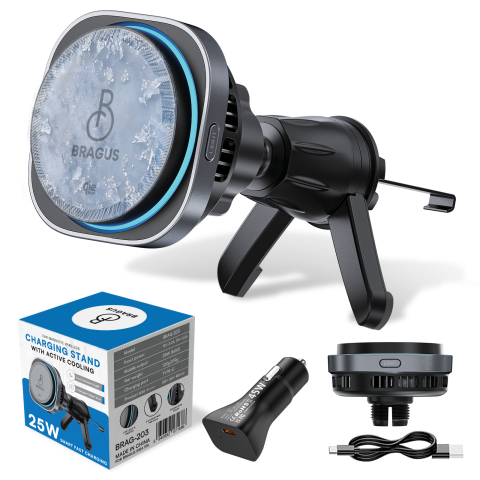 Incarcatoare telefoane - Incarcator Auto Wireless Magnetic, Incarcare Rapida 25W, Functie Racire Integrata, Fixare Puternica, Protocol QI2.2, Lumina Ambientala, Adaptor 45W Inclus, Tehnologie MagSafe, Suport Pentru Telefon