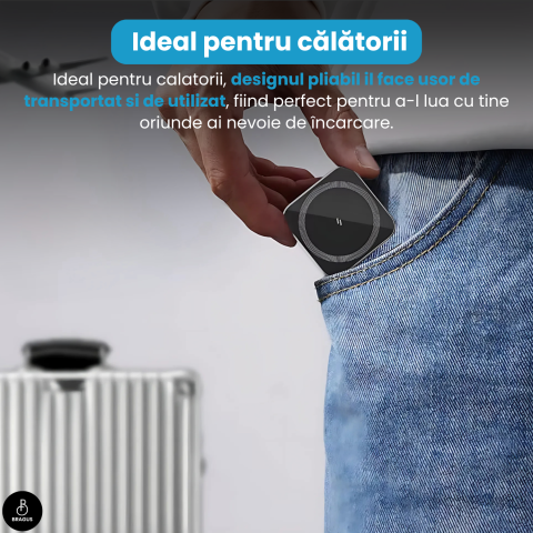 Incarcator Wireless 2 in 1, Incarcare Simultana 2 Dispozitive, Pliabil, Tehnologie MagSafe, Incarcare Duala, Magnet Puternic, Suport pentru Telefon, Compatibil iPhone, Apple Watch, AirPods, Negru [12]