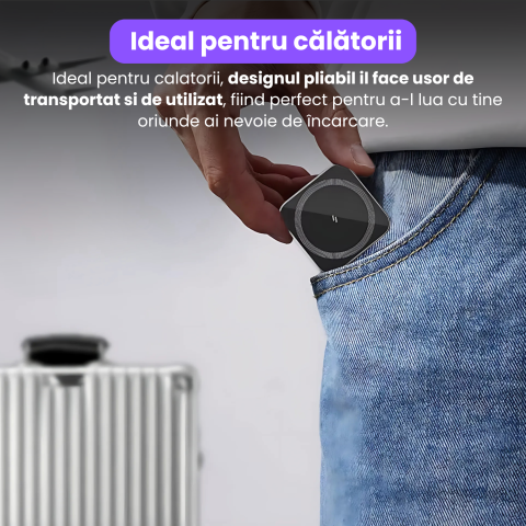 Incarcator Wireless 2 in 1, Incarcare Simultana 2 Dispozitive, Pliabil, Tehnologie MagSafe, Incarcare Duala, Magnet Puternic, Suport pentru Telefon, Compatibil iPhone, Apple Watch, AirPods, Negru [5]