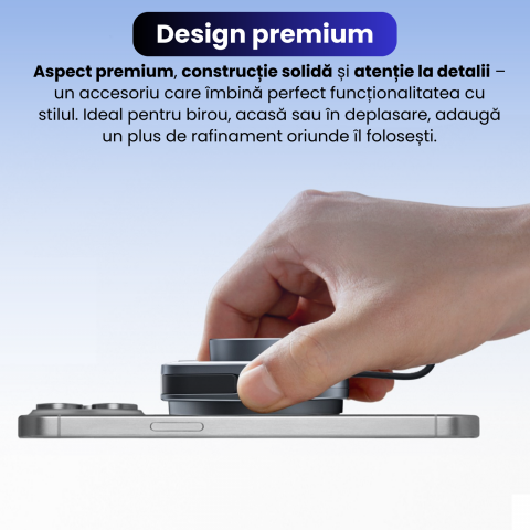 Incarcator Wireless 3 in 1, Incarcare Simultana 3 Dispozitive, Incarcator Telefon Portabil, Tehnologie MagSafe, Incarcare Rapida 15W, Incarcator Wireless, Compatibil iPhone, Apple Watch, AirPods, Gri [6]