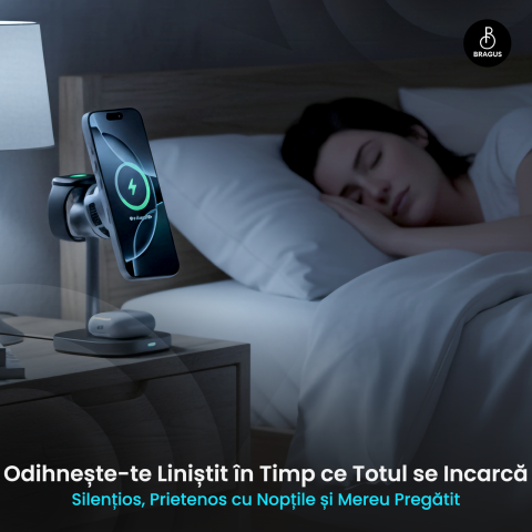 Incarcator Wireless 3 in 1, Incarcare Simultana 3 Dispozitive, Functie Racire Integrata, Tehnologie MagSafe, Protejeaza Bateria, Fast Charge 15W, QI2, Incarcator Multiport Wireless, Compatibil Apple [7]