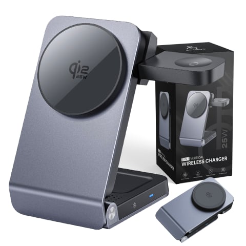Incarcatoare Telefoane - Incarcator Wireless 3 in 1, Incarcare Simultana 3 Dispozitive, Fast Charge 15W, Functie Racire Integrata, Tehnologie MagSafe, Protejeaza Bateria, QI2, Pliabil, Compact, Portabil, Compatibil Apple