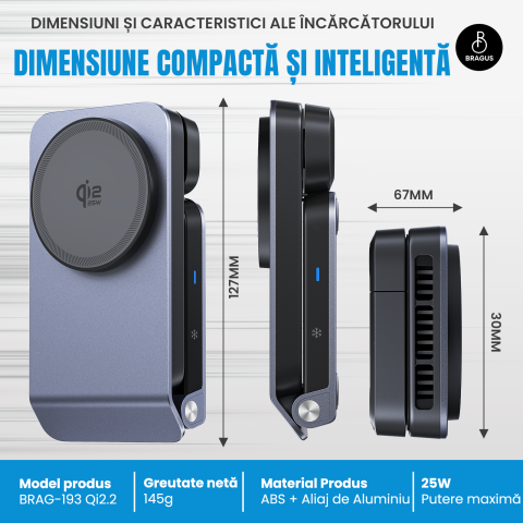 Incarcator Wireless 3 in 1, Incarcare Simultana 3 Dispozitive, Fast Charge 15W, Functie Racire Integrata, Tehnologie MagSafe, Protejeaza Bateria, QI2, Pliabil, Compact, Portabil, Compatibil Apple [2]