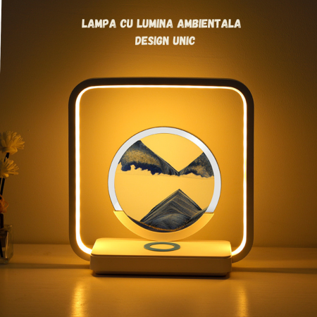 Lampa LED cu incarcare wireless 15W pentru smartphone, luminozitate ajustabila, 3 tonuri de lumina, alimentare prin USB, ornament cu nisip miscator, material ABS, BRAGUS® [2]