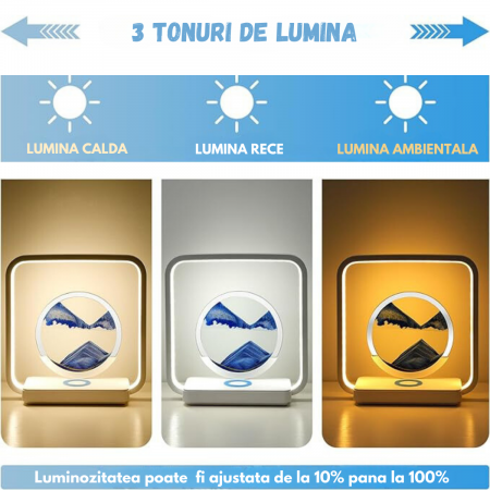Lampa LED cu incarcare wireless 15W pentru smartphone, luminozitate ajustabila, 3 tonuri de lumina, alimentare prin USB, ornament cu nisip miscator, material ABS, BRAGUS® [6]
