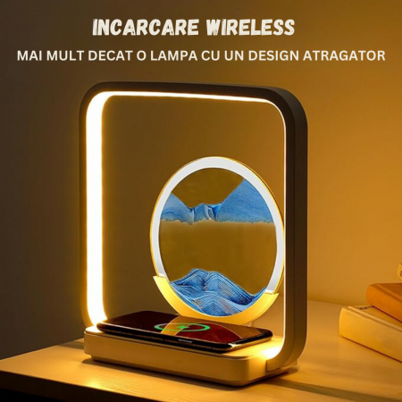 Lampa LED cu incarcare wireless 15W pentru smartphone, luminozitate ajustabila, 3 tonuri de lumina, alimentare prin USB, ornament cu nisip miscator, material ABS, BRAGUS® [4]