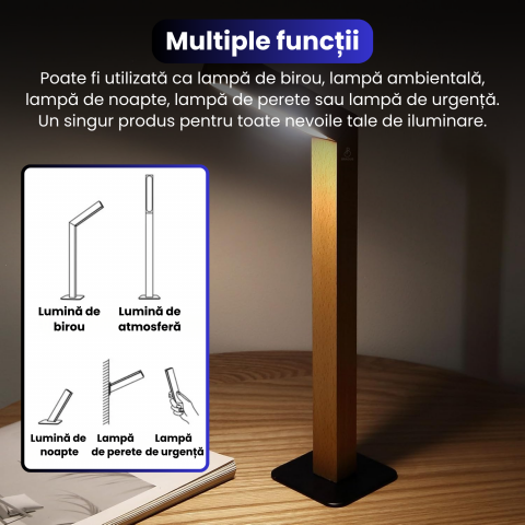 Lampa LED de birou BRAGUS, cu magnet, unghi 360° ajustabil, comutator tactil, 3 trepte de lumina, acumulator 1100 mAh, reincarcabila prin USB, lemn masiv [2]