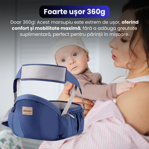 Marsupiu Bebelusi, BRAGUS, Port-Bebe Multifunctional, Tip Centura cu Scaunel, Suport Corect Bebelusi, Reglabil, Buzunare pentru Depozitare, Ergonomic, Materiale de Calitate, Greutate Maxima 15 kg [2]