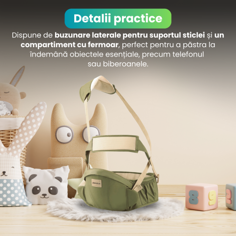 Marsupiu Bebelusi, BRAGUS, Port-Bebe Multifunctional, Tip Centura cu Scaunel, Suport Corect Bebelusi, Reglabil, Buzunare pentru Depozitare, Ergonomic, Materiale de Calitate, Greutate Maxima 15 kg [3]