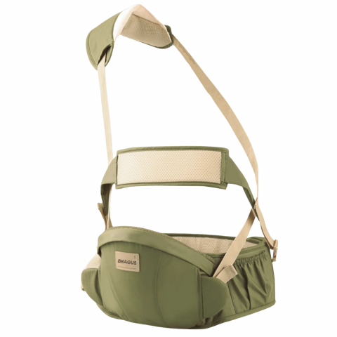 Accesorii transport copii - Marsupiu Bebelusi, BRAGUS, Port-Bebe Multifunctional, Tip Centura cu Scaunel, Suport Corect Bebelusi, Reglabil, Buzunare pentru Depozitare, Ergonomic, Materiale de Calitate, Greutate Maxima 15 kg