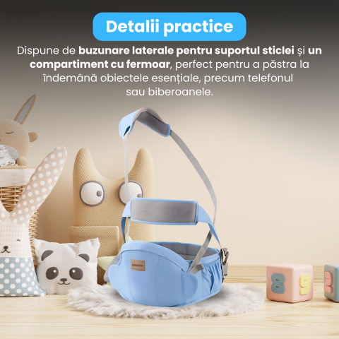 Marsupiu Bebelusi, BRAGUS, Port-Bebe Multifunctional, Tip Centura cu Scaunel, Suport Corect Bebelusi, Reglabil, Buzunare pentru Depozitare, Ergonomic, Materiale de Calitate, Greutate Maxima 15 kg [3]
