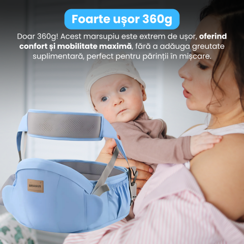 Marsupiu Bebelusi, BRAGUS, Port-Bebe Multifunctional, Tip Centura cu Scaunel, Suport Corect Bebelusi, Reglabil, Buzunare pentru Depozitare, Ergonomic, Materiale de Calitate, Greutate Maxima 15 kg [2]