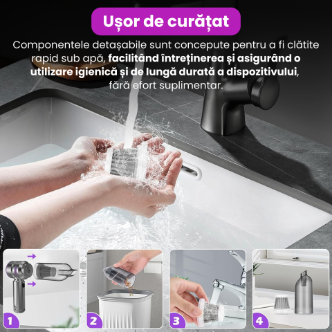 Mini Aspirator Auto Portabil, 16000 PA, Baterie 6000mAh, 100W, 90000RPM, Autonomie 30min, Aspirare, Suflare, Vacuum, 3 Viteze, 9 Accesorii, 3 Filtre HEPA Reutilizabile, Pentru Masina si Casa [3]