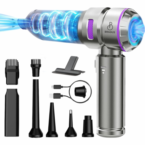 Mini Aspirator Auto Portabil, 16000 PA, Baterie 6000mAh, 100W, 90000RPM, Autonomie 30min, Aspirare, Suflare, Vacuum, 3 Viteze, 9 Accesorii, 3 Filtre HEPA Reutilizabile, Pentru Masina si Casa [0]