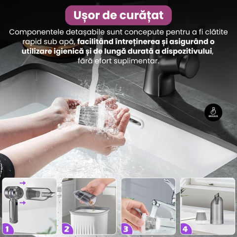 Mini Aspirator Auto Portabil, 16000 PA, Baterie 6000mAh, 100W, 90000RPM, Autonomie 30min, Aspirare, Suflare, Vacuum, 3 Viteze, 9 Accesorii, 3 Filtre HEPA Reutilizabile, Pentru Masina si Casa [10]