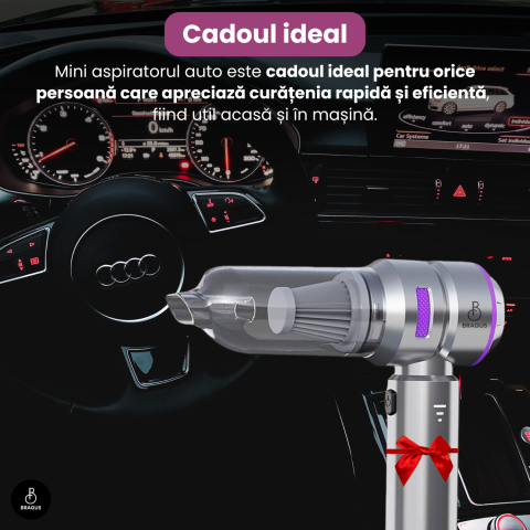 Mini Aspirator Auto Portabil, 16000 PA, Baterie 6000mAh, 100W, 90000RPM, Autonomie 30min, Aspirare, Suflare, Vacuum, 3 Viteze, 9 Accesorii, 3 Filtre HEPA Reutilizabile, Pentru Masina si Casa [13]