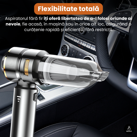 Mini Aspirator Auto Portabil, 16000 PA, Baterie 6000mAh, 100W, 90000RPM, Autonomie 30min, Aspirare, Suflare, Vacuum, 3 Viteze, 9 Accesorii, 3 Filtre HEPA Reutilizabile, Pentru Masina si Casa [12]