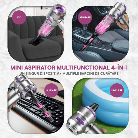 Mini Aspirator Auto Portabil, 16000 PA, Baterie 6000mAh, 100W, 90000RPM, Autonomie 30min, Aspirare, Suflare, Vacuum, 3 Viteze, 9 Accesorii, 3 Filtre HEPA Reutilizabile, Pentru Masina si Casa [6]