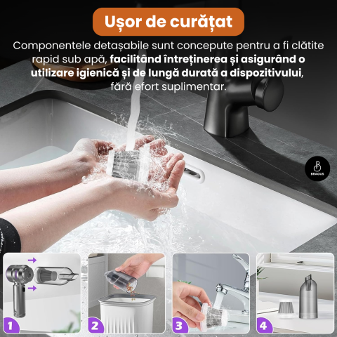 Mini Aspirator Auto Portabil, 16000 PA, Baterie 6000mAh, 100W, 90000RPM, Autonomie 30min, Aspirare, Suflare, Vacuum, 3 Viteze, 9 Accesorii, 3 Filtre HEPA Reutilizabile, Pentru Masina si Casa [10]