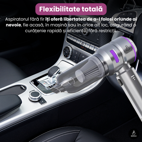 Mini Aspirator Auto Portabil, 16000 PA, Baterie 6000mAh, 100W, 90000RPM, Autonomie 30min, Aspirare, Suflare, Vacuum, 3 Viteze, 9 Accesorii, 3 Filtre HEPA Reutilizabile, Pentru Masina si Casa [12]