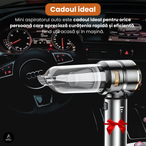 Mini Aspirator Auto Portabil, 16000 PA, Baterie 6000mAh, 100W, 90000RPM, Autonomie 30min, Aspirare, Suflare, Vacuum, 3 Viteze, 9 Accesorii, 3 Filtre HEPA Reutilizabile, Pentru Masina si Casa [13]