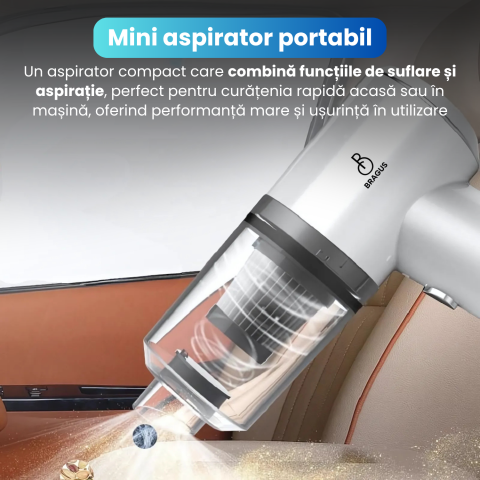 Mini Aspirator Auto Portabil, Acumulator 2400mAh, 9000Pa, 120W, Autonomie 30min, 2 in 1 Aspirare Suflare, Vidare, Umflare, LED, Filtru HEPA, 3 Filtre Incluse, pentru Masina si Casa, Incarcare USB [7]