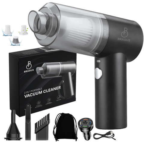 Aspiratoare si Accesorii Auto - Mini Aspirator Auto Portabil, Acumulator 2400mAh, 9000Pa, 120W, Autonomie 30min, 2 in 1 Aspirare Suflare, Vidare, Umflare, LED, Filtru HEPA, 3 Filtre Incluse, pentru Masina si Casa, Incarcare USB