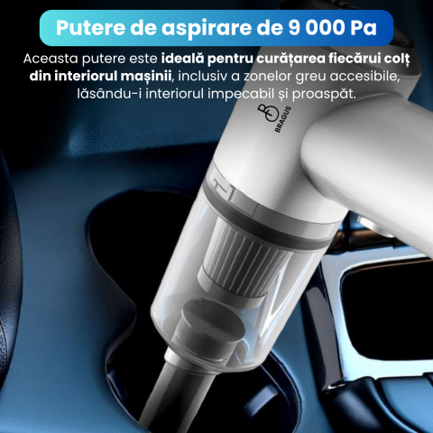 Mini Aspirator Auto Portabil, Acumulator 2400mAh, 9000Pa, 120W, Autonomie 30min, 2 in 1 Aspirare Suflare, Vidare, Umflare, LED, Filtru HEPA, 3 Filtre Incluse, pentru Masina si Casa, Incarcare USB [9]