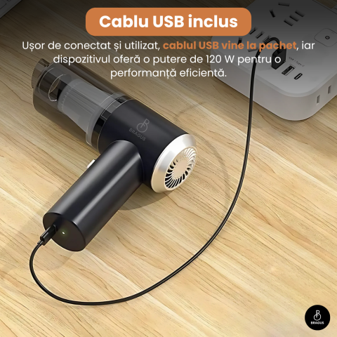 Mini Aspirator Auto Portabil, Acumulator 2400mAh, 9000Pa, 120W, Autonomie 30min, 2 in 1 Aspirare Suflare, Vidare, Umflare, LED, Filtru HEPA, 3 Filtre Incluse, pentru Masina si Casa, Incarcare USB [11]
