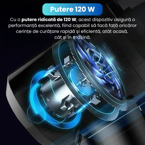 Mini Aspirator Auto Portabil, Acumulator 2400mAh, 9000Pa, 120W, Autonomie 30min, 2 in 1 Aspirare Suflare, Vidare, Umflare, LED, Filtru HEPA, 3 Filtre Incluse, pentru Masina si Casa, Incarcare USB [11]