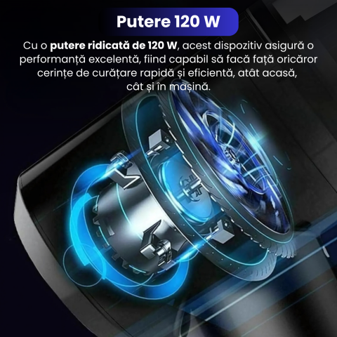 Mini Aspirator Auto Portabil, Acumulator 2400mAh, 9000Pa, 120W, Autonomie 30min, 2 in 1 Aspirare Suflare, Vidare, Umflare, LED, Filtru HEPA, 3 Filtre Incluse, pentru Masina si Casa, Incarcare USB [5]