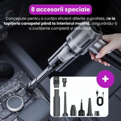 Mini Aspirator Portabil, BRAGUS, Pliabil, 15000Pa, 100W, Baterie 6000mAh, Autonomie 30min, 2in1 Aspirare si Suflare, Vidare, Umflare, 8 Accesorii, 3 Viteze, Filtru HEPA Reutilizabil, 3 Filtre Incluse [2]