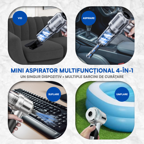Mini Aspirator Portabil, BRAGUS, Pliabil, 15000Pa, 100W, Baterie 6000mAh, Autonomie 30min, 2in1 Aspirare si Suflare, Vidare, Umflare, 8 Accesorii, 3 Viteze, Filtru HEPA Reutilizabil, 3 Filtre Incluse [6]