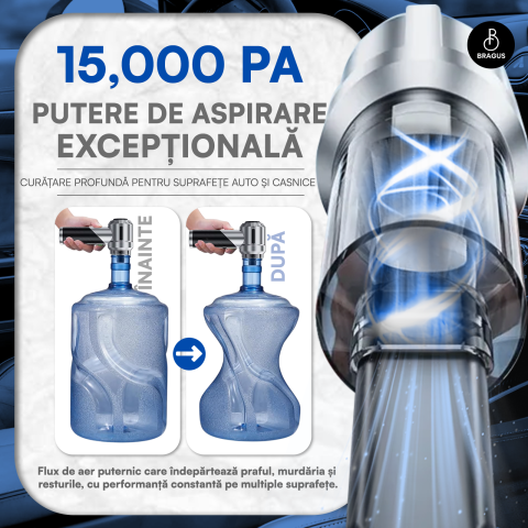 Mini Aspirator Portabil, BRAGUS, Pliabil, 15000Pa, 100W, Baterie 6000mAh, Autonomie 30min, 2in1 Aspirare si Suflare, Vidare, Umflare, 8 Accesorii, 3 Viteze, Filtru HEPA Reutilizabil, 3 Filtre Incluse [2]