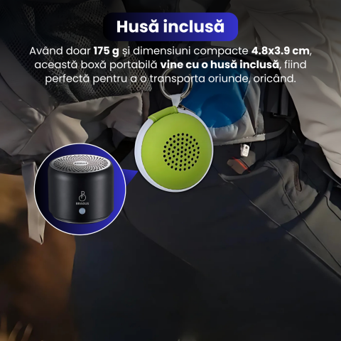 Boxa Portabila Mini, BRAGUS, Boxa Bluetooth 5.0, Rezistenta la Apa IPX7 si Praf, Baterie 700mAh, Autonomie 17h, Bass Puternic, Calitate Audio Excelenta, Stereo, Husa Protectie Inclusa, Wireless, 175g [5]