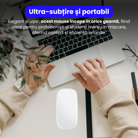 Mouse Wireless cu Gesturi, BRAGUS, Reincarcabil USB-C, Ultra Subtire, 1600 dpi, 68gr, Mouse Touch cu Gesturi, Silentios, Design Elegant, Compact, Mouse fara fir, Compatibil cu Laptop, Telefon, Tableta [2]