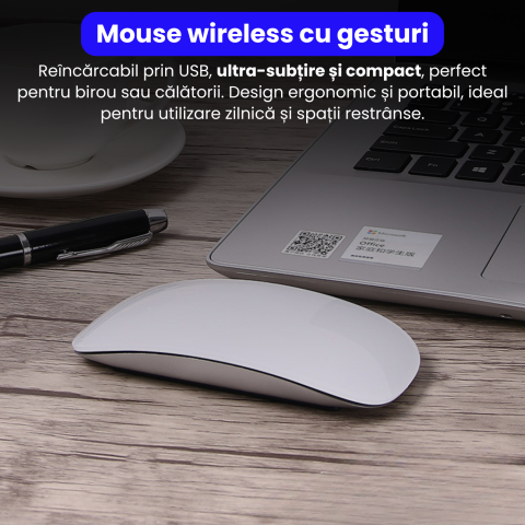 Mouse Wireless cu Gesturi, BRAGUS, Reincarcabil USB-C, Ultra Subtire, 1600 dpi, 68gr, Mouse Touch cu Gesturi, Silentios, Design Elegant, Compact, Mouse fara fir, Compatibil cu Laptop, Telefon, Tableta [1]