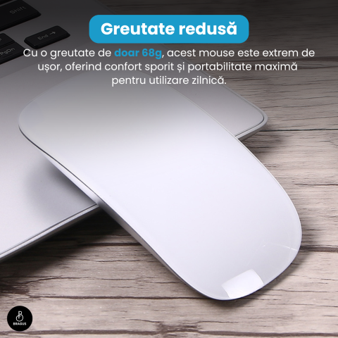 Mouse Wireless cu Gesturi, BRAGUS, Reincarcabil USB-C, Ultra Subtire, 1600 dpi, 68gr, Mouse Touch cu Gesturi, Silentios, Design Elegant, Compact, Mouse fara fir, Compatibil cu Laptop, Telefon, Tableta [12]