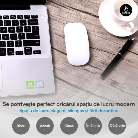 Mouse Wireless cu Gesturi, BRAGUS, Reincarcabil USB-C, Ultra Subtire, 1600 dpi, 68gr, Mouse Touch cu Gesturi, Silentios, Design Elegant, Compact, Mouse fara fir, Compatibil cu Laptop, Telefon, Tableta [7]