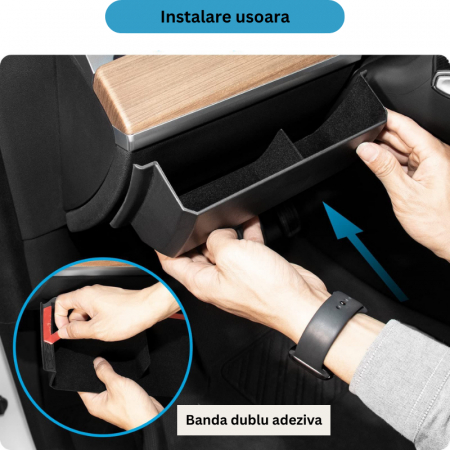 Organizator auto BRAGUS®, pentru bord, langa volan, cu 2 compartimente pentru depozitare, compatibil Tesla Model 3/Y 2021-2023, din plastic, negru [4]