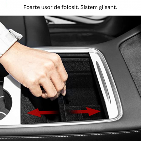 Organizator auto BRAGUS®, pentru consola centrala Tesla, cu 3 compartimente pentru depozitare, compatibil Model 3 2021-2023, Model Y 2021-2024, material textil, negru [3]