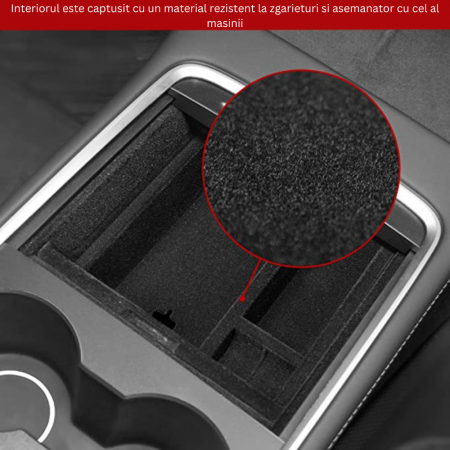 Organizator auto BRAGUS®, pentru consola centrala Tesla, cu 3 compartimente pentru depozitare, compatibil Model 3 2021-2023, Model Y 2021-2024, material textil, negru [2]