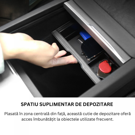 Organizator auto BRAGUS®, pentru consola centrala Tesla, cu 3 compartimente pentru depozitare, compatibil Model 3 Highland, din plastic, negru [2]
