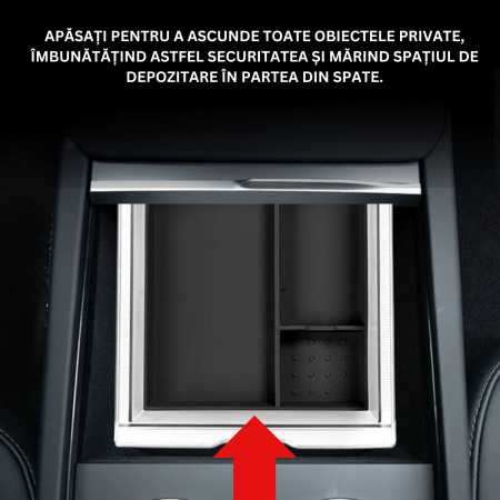 Organizator auto BRAGUS®, pentru consola centrala Tesla, cu 3 compartimente pentru depozitare, compatibil Model 3 Highland, din plastic, negru [3]