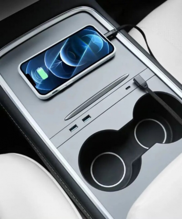 Panou extensie cu 4 porturi, 2xUSB A si 2xUSB C, fara lumina ambientala, compatibil Tesla Model 3, Tesla Model Y, 2021-2023, integrat in consola centrala, BRAGUS®, Gri [4]